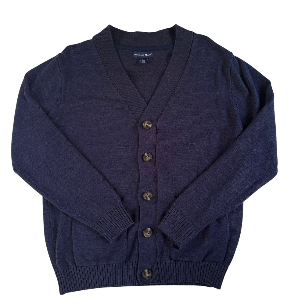 Cardigan Sweater Mens Large Blue Button Front Long Sleeve Grandpa Old Man Grunge